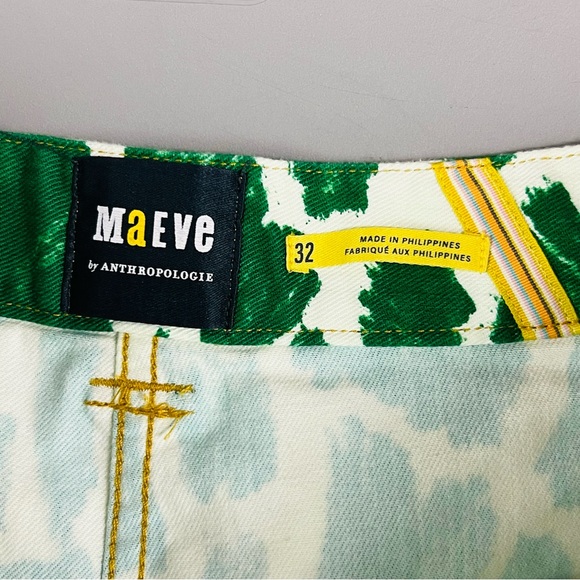 Maeve Anthropologie 32 Shorts Green White Gardener Cargo High Rise Abstract - Picture 6 of 9